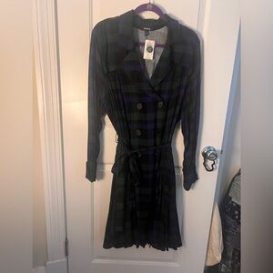 Torrid Black and Purple Plaid Long Sleeve Trench Coat - Lightweight